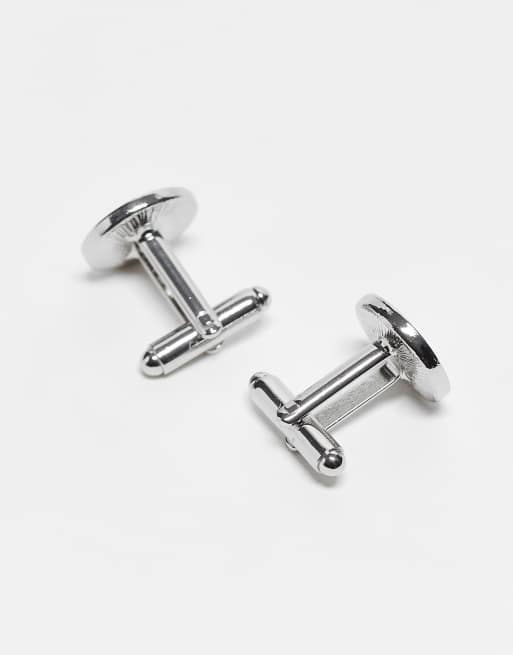 ASOS DESIGN – Okrągłe spinki do mankietów ze wzorem ze splotem koszykowym w kolorze srebra, 3 z 3