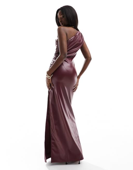 ASOS DESIGN - Okseblodsfarvet maxikjole i imiteret læder med oneshoulder, 4 af 4