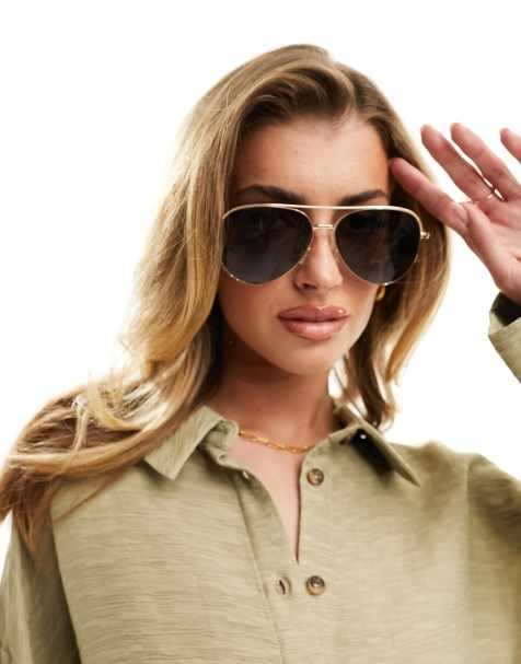 ASOS DESIGN – Okulary przeciwsłoneczne aviator w złotych metalowych oprawkach - view 1