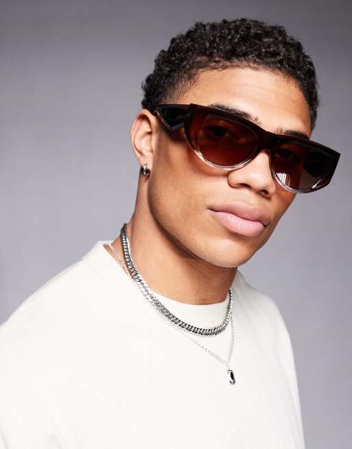 ASOS DESIGN – Okulary przeciwsłoneczne aviator z brązowymi oprawkami z efektem ombre i i brązowymi soczewkami