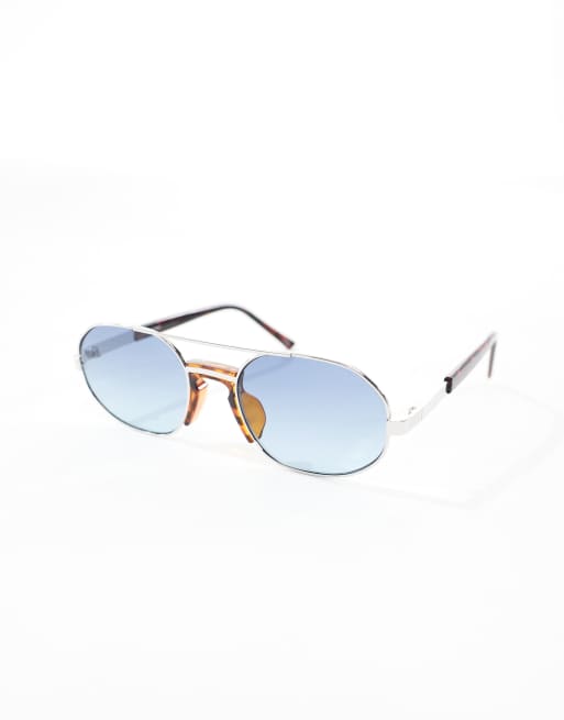 ASOS DESIGN – Okulary przeciwsłoneczne aviator z metalowymi srebrnymi oprawkami i niebieskimi soczewkami