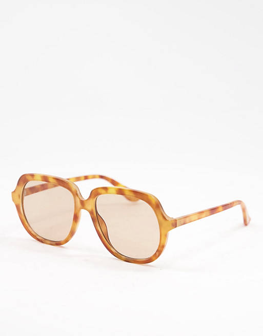 ASOS DESIGN – Okulary przeciwsłoneczne oversize w stylu lat 70. z szylkretowymi oprawkami i jasnobrązowymi szkłami 
