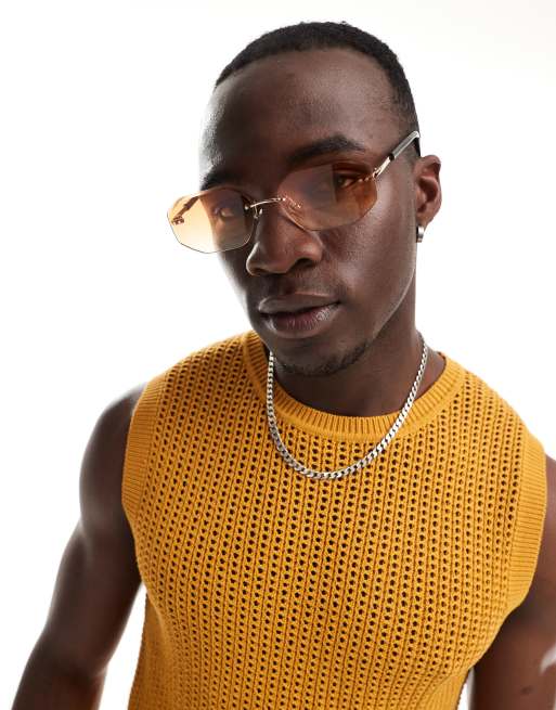 ASOS DESIGN – Okulary przeciwsłoneczne retro bez oprawek z pomarańczowo-przezroczystymi soczewkami w stylu lat 90.