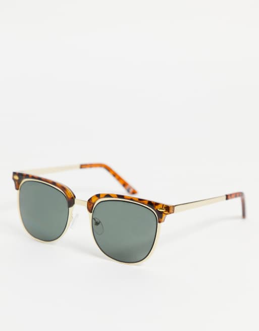 ASOS DESIGN – Okulary przeciwsłoneczne retro z zielonymi szkłami w złotych szylkretowych oprawkach