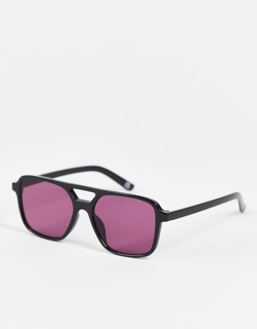 ASOS DESIGN – Okulary przeciwsłoneczne typu aviator z ciemnoróżowymi soczewkami w czarnych oprawkach 