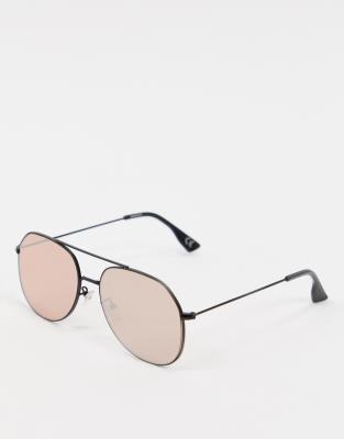 ASOS DESIGN – Okulary przeciwsłoneczne typu aviator z czarnymi matowymi oprawkami i soczewkami w kolorze różowego złota