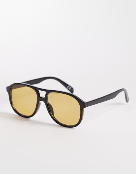 ASOS DESIGN – Okulary przeciwsłoneczne typu aviator z metalowymi oprawkami i brązowymi soczewkami - view 1