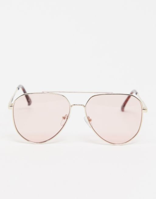 ASOS DESIGN – Okulary przeciwsłoneczne typu aviator ze złotymi oprawkami i różowymi szkłami