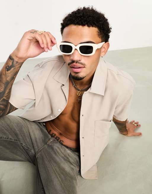 ASOS DESIGN – Okulary przeciwsłoneczne typu kocie oczy w kolorze kości słoniowej z przydymionymi soczewkami