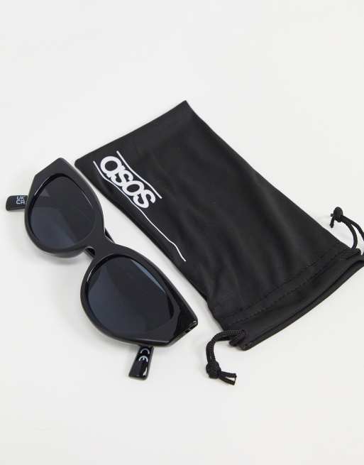 ASOS DESIGN – Okulary przeciwsłoneczne typu kocie oczy ze ciętymi brzegami w błyszczącym czarnym kolorze – BLACK