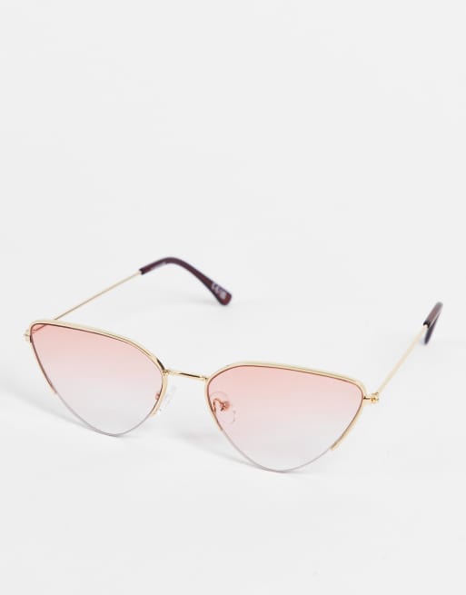 ASOS DESIGN – Okulary przeciwsłoneczne typu kocie oczy ze złotymi, metalowymi oprawkami i różowymi szkłami 