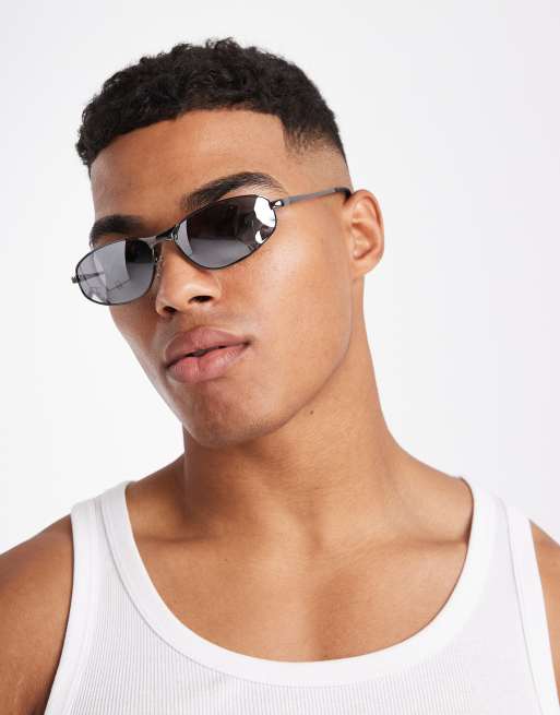 ASOS DESIGN – Okulary przeciwsłoneczne typu racer ze srebrnymi lustrzanymi soczewkami i metalowymi oprawkami