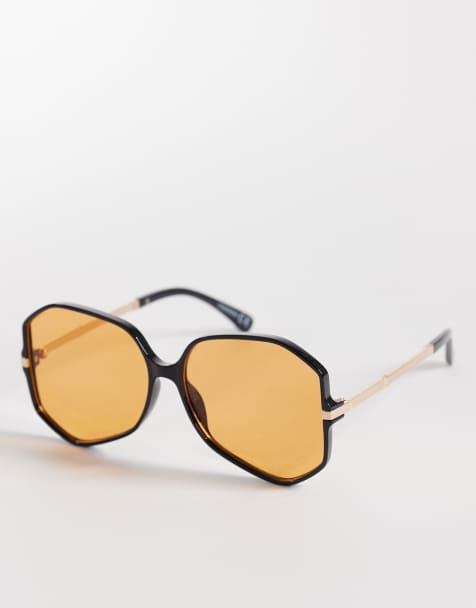 ASOS DESIGN – Okulary przeciwsłoneczne w cienkich kanciastych oprawkach z pomarańczowymi szkłami w stylu lat 70 - view 1