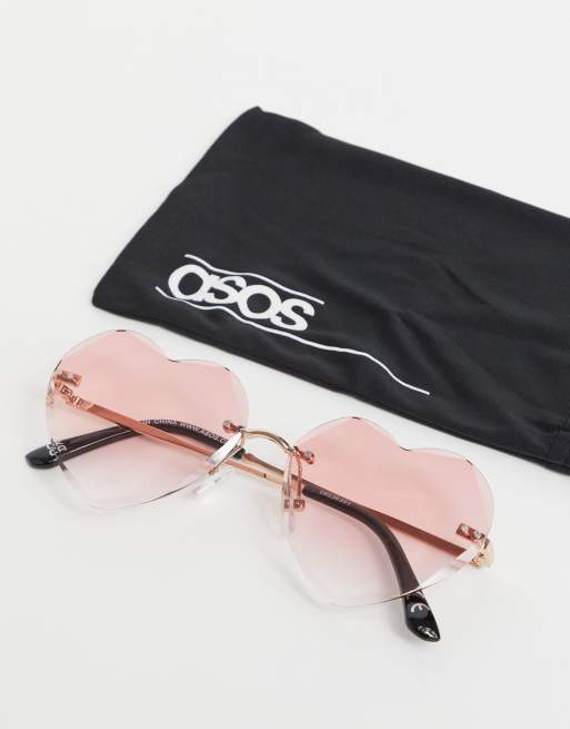 Asos Design Okulary Przeciwsloneczne W Ksztalcie Serca Z Rozowymi Szklami Asos