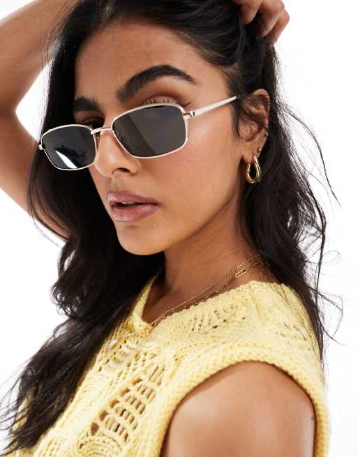 ASOS DESIGN – Okulary przeciwsłoneczne w kwadratowych, metalowych oprawkach w kolorze złota w stylu lat 90. 