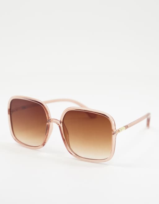 ASOS DESIGN – Okulary przeciwsłoneczne w przezroczystych brązowych oprawkach w stylu lat 70. – BROWN