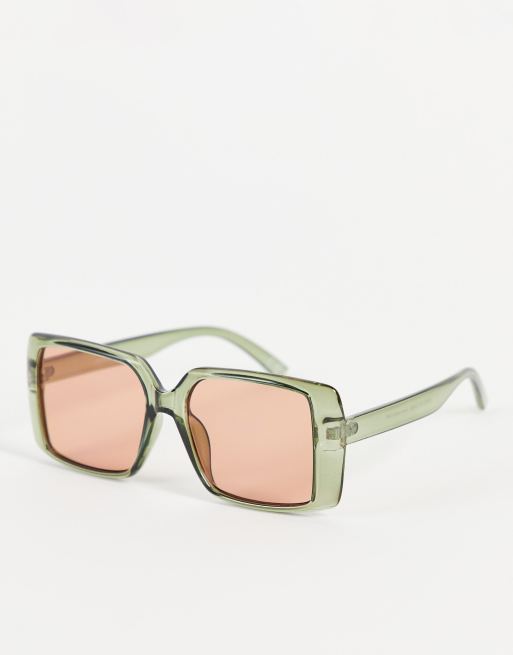 ASOS DESIGN – Okulary przeciwsłoneczne w stylu lat 70 z pomarańczowymi szkłami i zielonymi oprawkami – MGREEN