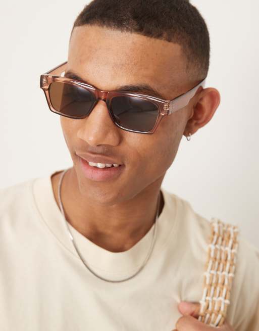 ASOS DESIGN – Okulary przeciwsłoneczne w stylu retro z brązowymi oprawkami i soczewkami