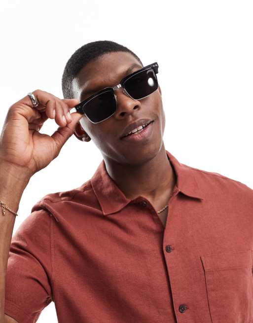 ASOS DESIGN – Okulary przeciwsłoneczne w stylu retro z czarnymi przydymionymi szkłami i czarno-srebrnymi oprawkami