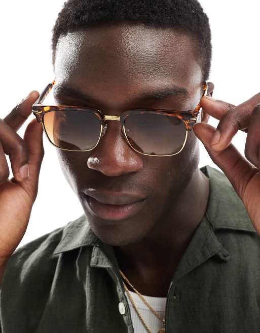 ASOS DESIGN – Okulary przeciwsłoneczne w stylu retro z szylkretowo-złotymi oprawkami i brązowymi soczewkami z efektem ombre