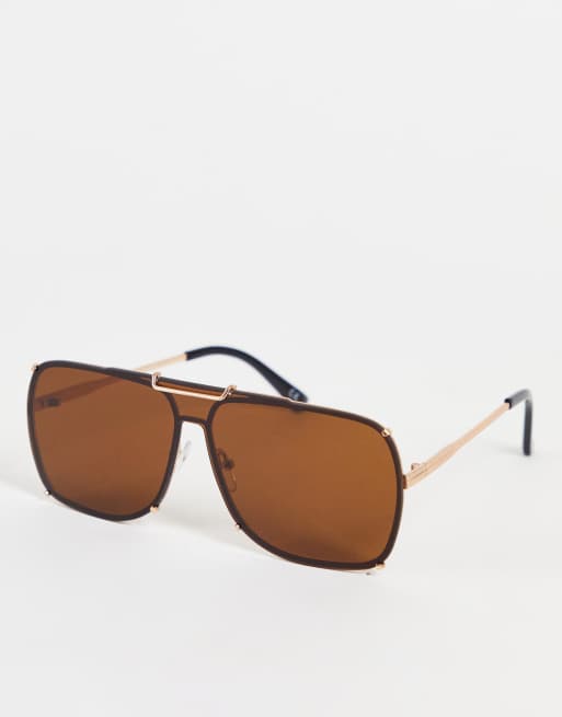 ASOS DESIGN – Okulary przeciwsłoneczne ze złotymi oprawkami i brązowymi soczewkami