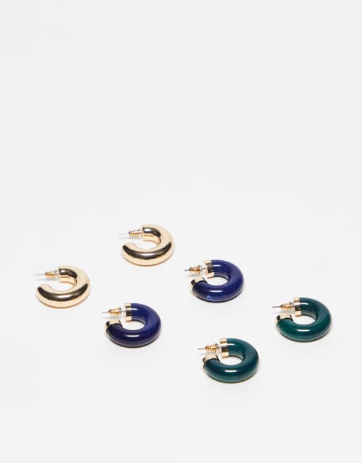 ASOS DESIGN – Olikfärgade creoler i harts, 3-pack 