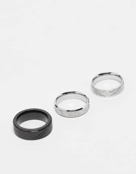 ASOS DESIGN – Olikfärgade ringar i rostfritt stål med präglat vågmönster i grekisk stil, 3-pack - view 1