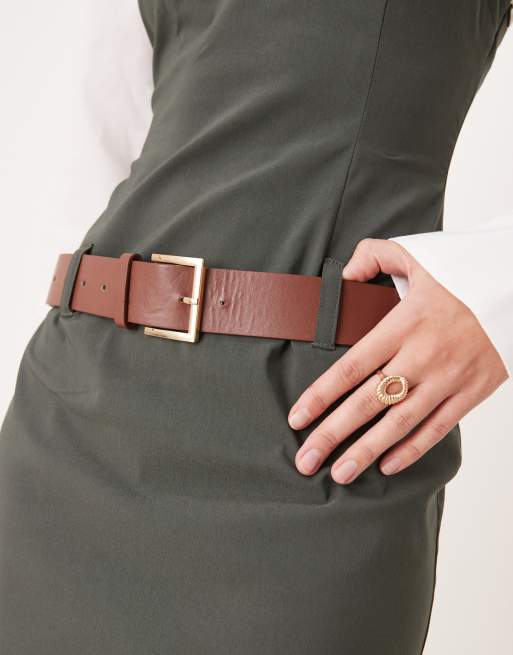 ASOS DESIGN - Olivengrøn 2-i-1 minikjole med underskjorte og bæltedetalje, 3 af 4