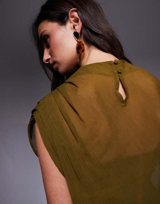 ASOS DESIGN - Olivengrøn asymmetrisk minikjole med høj hals, drapering og udskæring, 4 af 4