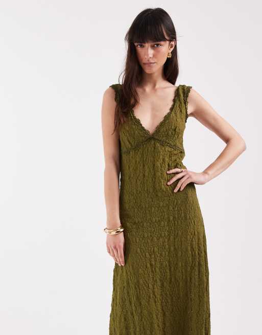 ASOS DESIGN - Olivengrøn cami-maxikjole med blonder, 2 af 4