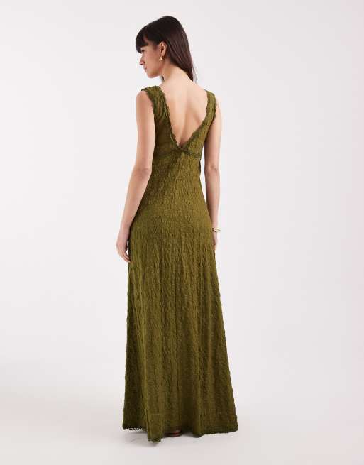 ASOS DESIGN - Olivengrøn cami-maxikjole med blonder, 4 af 4