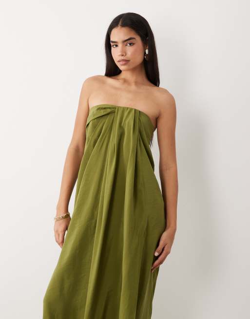 ASOS DESIGN - Olivengrøn draperet bandeau-maxikjole, 2 af 4