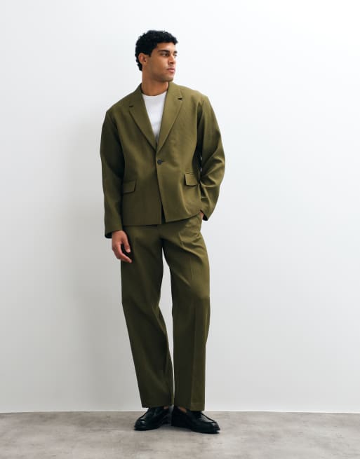 ASOS DESIGN - Olivengrøn firkantet habitjakke med ribtekstur, 2 af 5