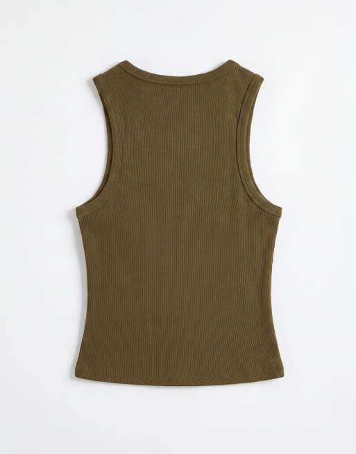 ASOS DESIGN - Olivengrøn forvasket top i tykt ribbet materiale med dyb rund hals, 7 af 9