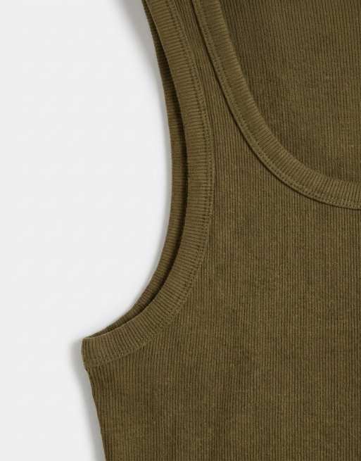ASOS DESIGN - Olivengrøn forvasket top i tykt ribbet materiale med dyb rund hals, 9 af 9