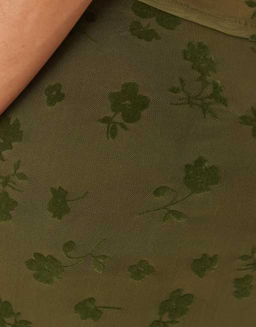 ASOS DESIGN - Olivengrøn gennemsigtig maxinederdel med blomstermønster - Del af sæt, 2 af 5