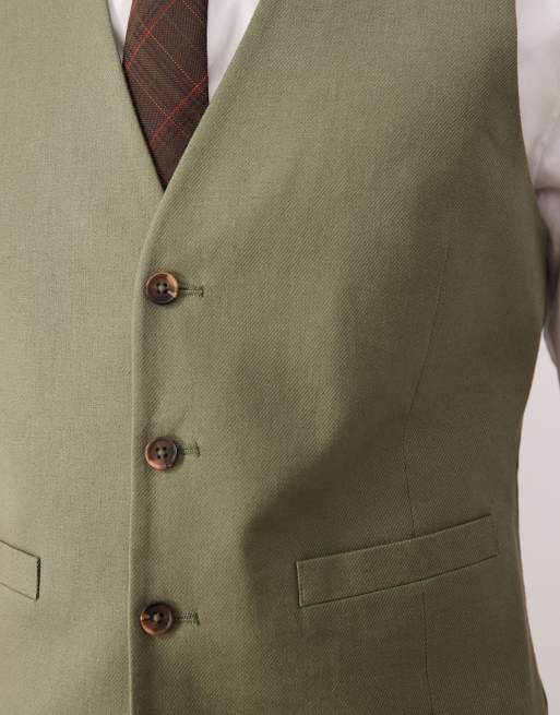 ASOS DESIGN - Olivengrøn habitvest i hørrigt stof, 4 af 5