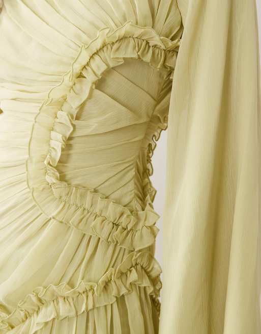 ASOS DESIGN - Olivengrøn maxikjole i rynket chiffon med indsyning og mikroflæser, 4 af 4