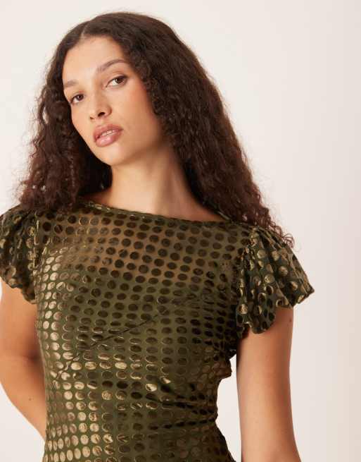 ASOS DESIGN - Olivengrøn maxikjole i velour-devoré med dyb rund hals, 4 af 4
