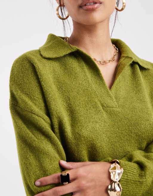ASOS DESIGN - Olivengrøn polotop i vamset strik, 3 af 4