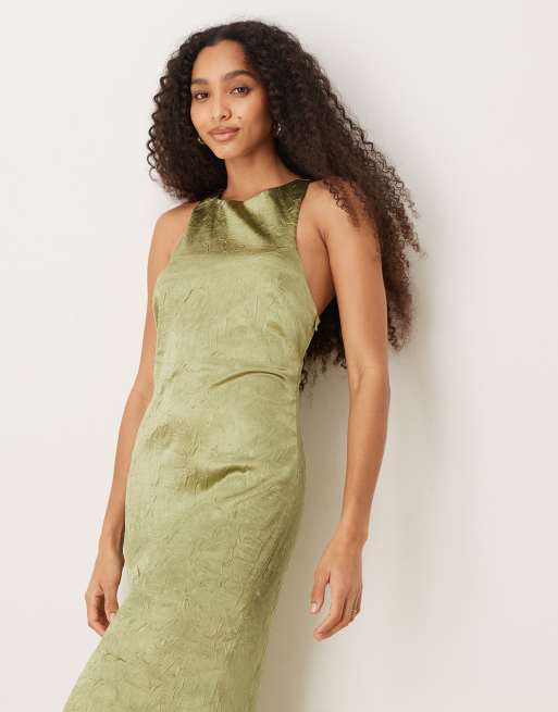 ASOS DESIGN - Olivengrøn racer-maxikjole med snoet ryg i krølstofssatin, 3 af 4