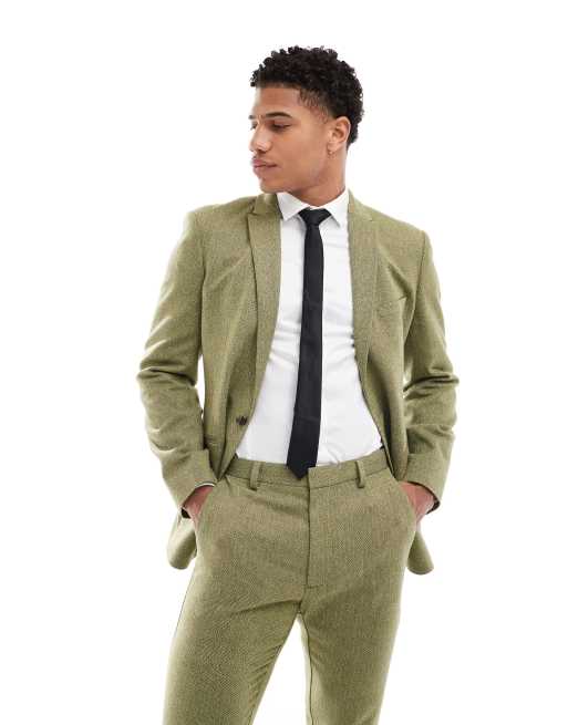 ASOS DESIGN - Olivengrøn skinny-habitjakke med kurveflettet tekstur i uldblanding