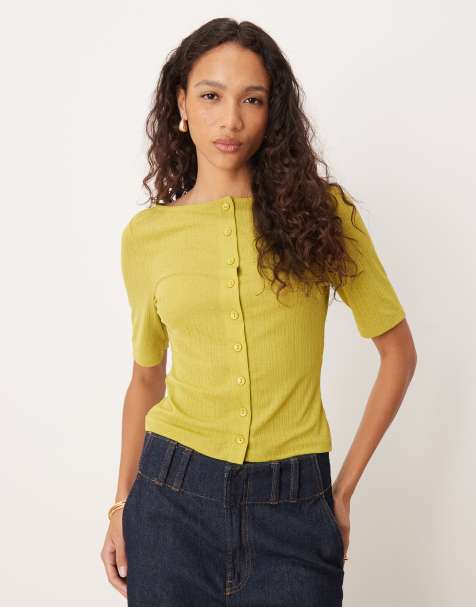 ASOS DESIGN - Olivengrøn transparent cardigan med halve ærmer i ribstrik - view 1