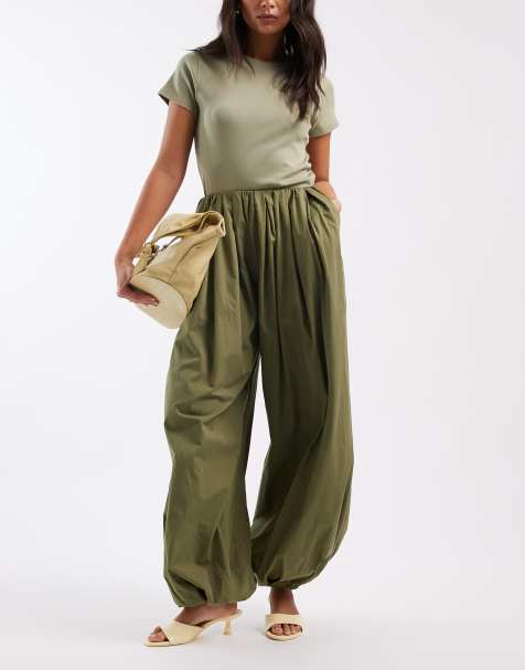 ASOS DESIGN - Olivengrønne bukser i poplin med ballonkant - view 1