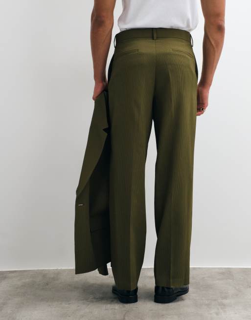ASOS DESIGN - Olivengrønne habitbukser med brede ben og ribtekstur, 5 af 5