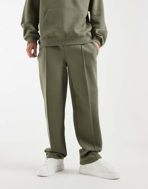 ASOS DESIGN - Olivengrønne joggingbukser i piqué med lige ben - Del af sæt, 5 af 5