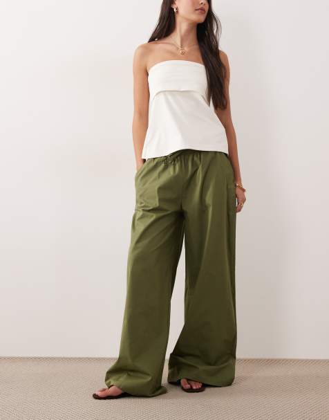 ASOS DESIGN - Olivengrønne pull on-bukser med brede ben og løbesnor i taljen - view 1