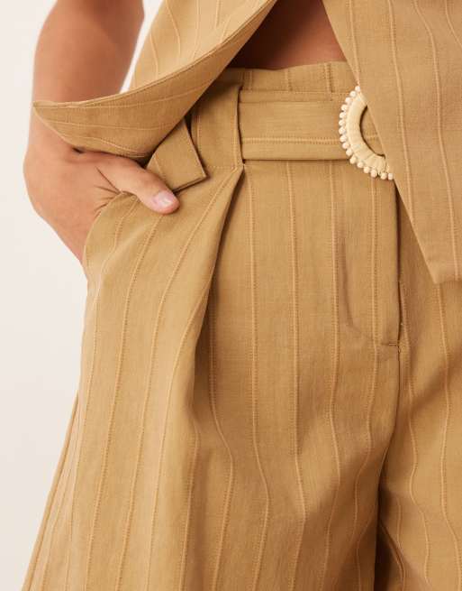 ASOS DESIGN - Olivengrønne skræddersyede shorts med bælte og striber - Del af sæt , 5 af 5