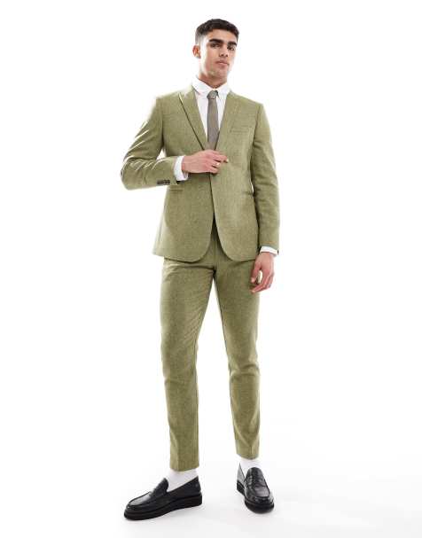 ASOS DESIGN - Olivengrønt skinny-jakkesæt med kurveflettet tekstur i uldblanding - view 1