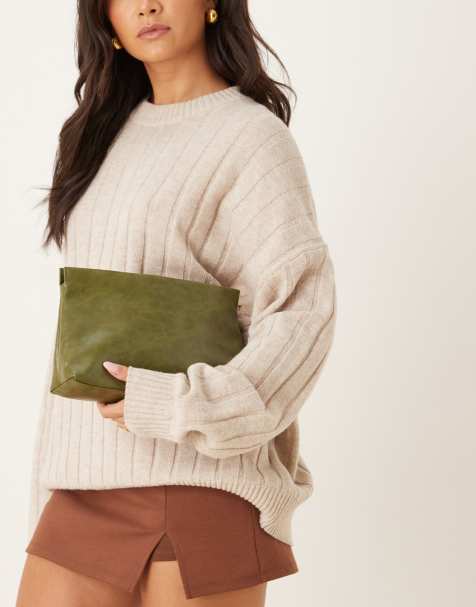 ASOS DESIGN – Olivfärgad kuvertväska med dragkedja upptill - view 1